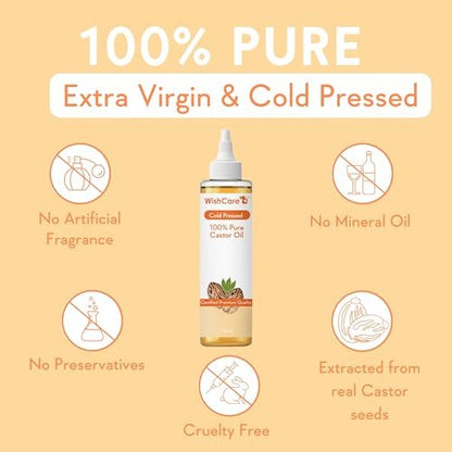 WishCare Premium Cold Pressed Castor Oil for Hair & Skin - 200ml (6.8 Fl Oz)