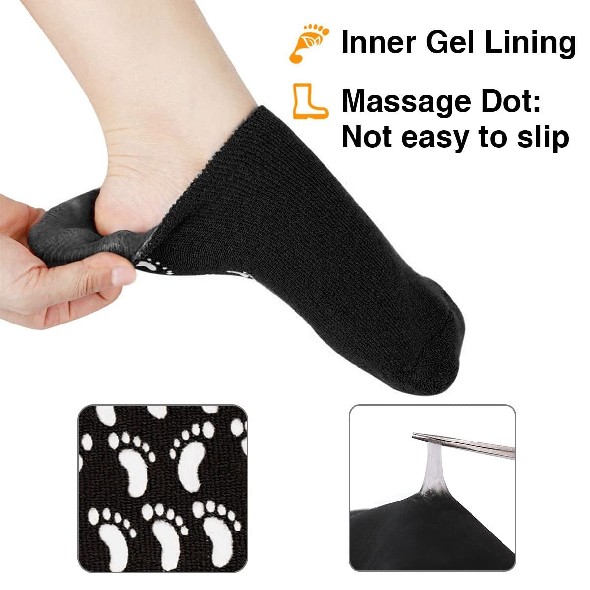 Codream Large Men's Moisturizing Gel Socks - Ultimate Foot Care for Dry, Cracked, Rough Skin - 2 Pairs Black, US Men 10-15 Avelisse
