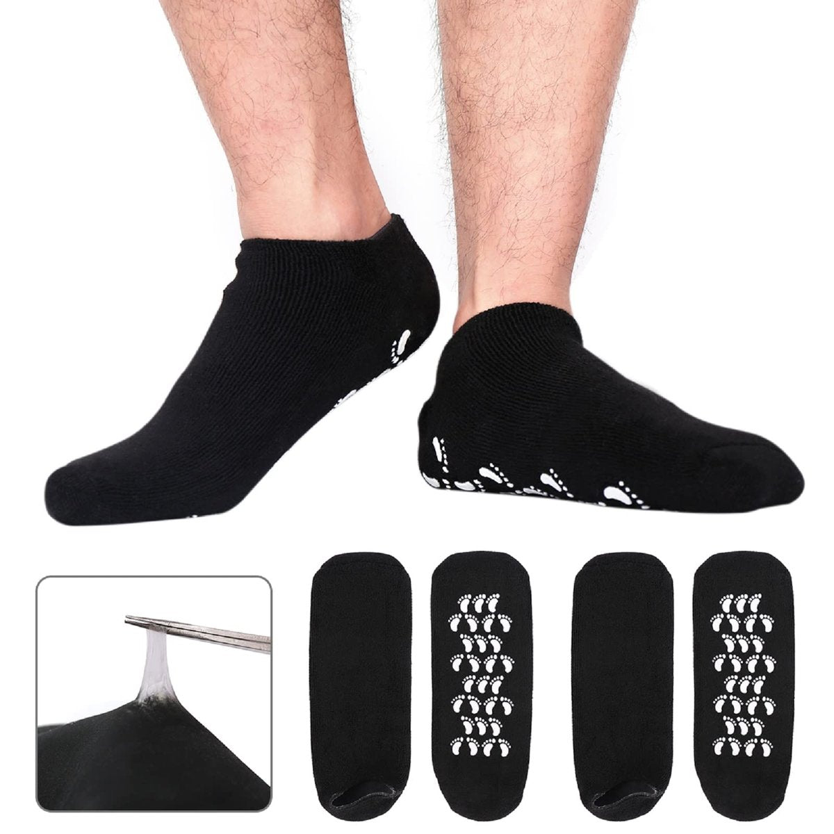 Codream Large Men's Moisturizing Gel Socks - Ultimate Foot Care for Dry, Cracked, Rough Skin - 2 Pairs Black, US Men 10-15 Avelisse