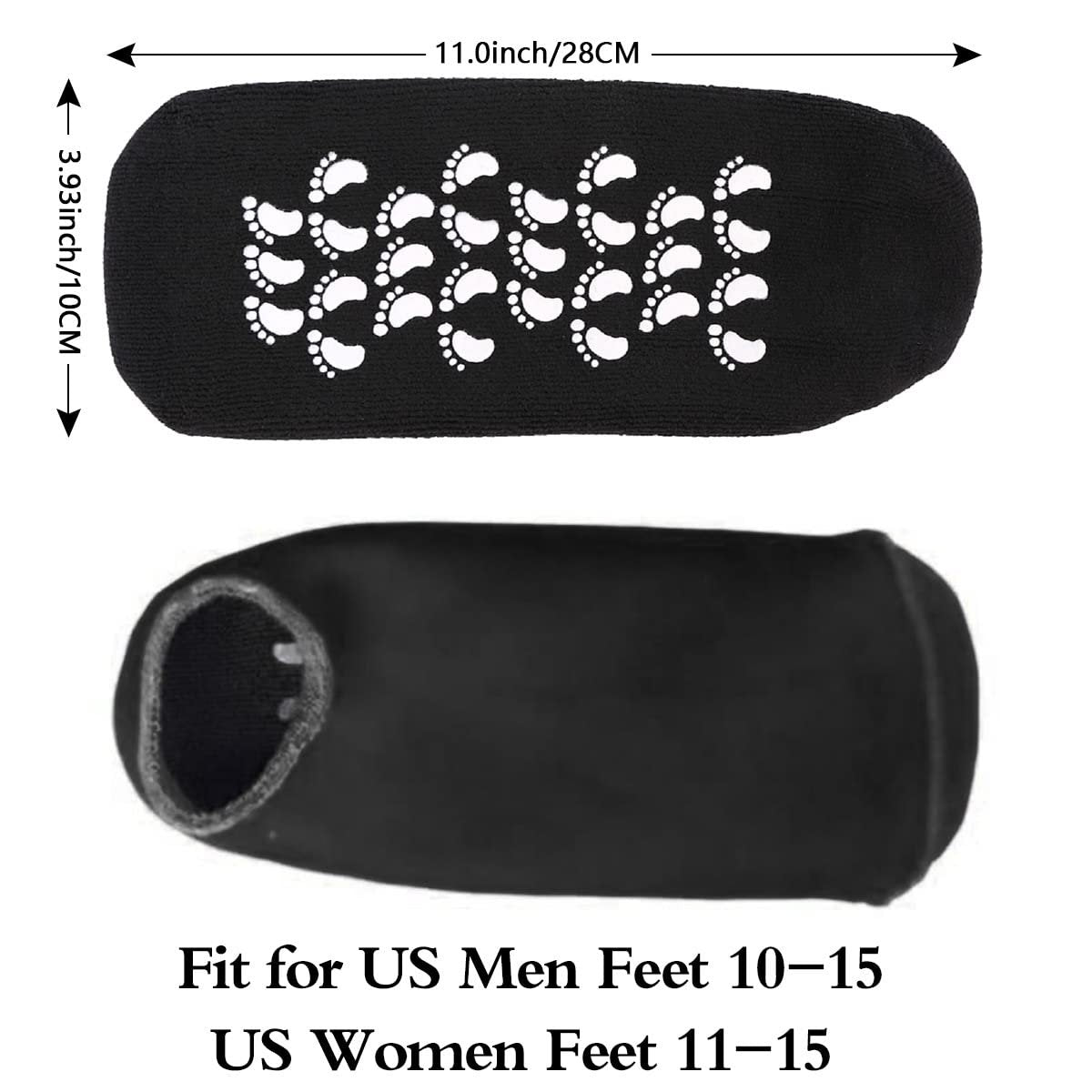 Codream Large Men's Moisturizing Gel Socks - Ultimate Foot Care for Dry, Cracked, Rough Skin - 2 Pairs Black, US Men 10-15 Avelisse