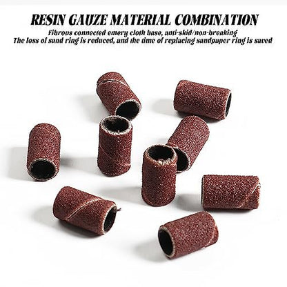 InnoLife 300-Pack Grit 180# Nail File Sanding Bands for 3/32" Shank Nail Drill Bits - Aluminum Oxide Replacement Bands Avelisse