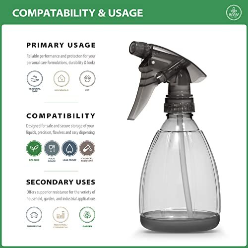 Bar5F 12 oz Plastic Spray Bottle, Smoke Grey – Leak Proof, Adjustable Nozzle, Refillable for Cleaning, Hair, and Cooking - görsel 6