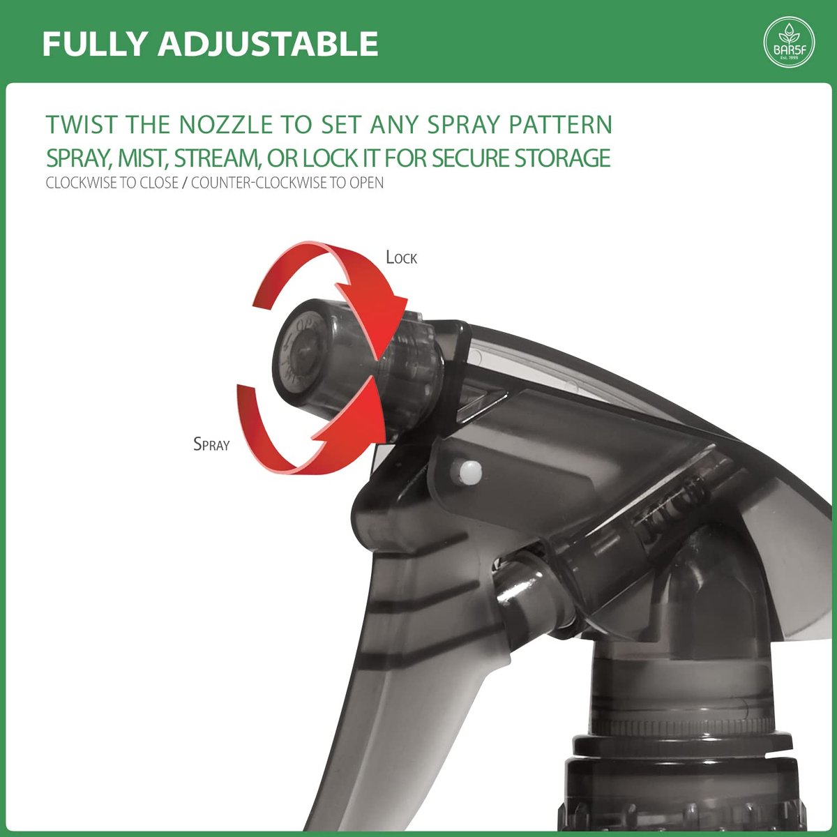 Bar5F 12 oz Plastic Spray Bottle, Smoke Grey – Leak Proof, Adjustable Nozzle, Refillable for Cleaning, Hair, and Cooking - görsel 3