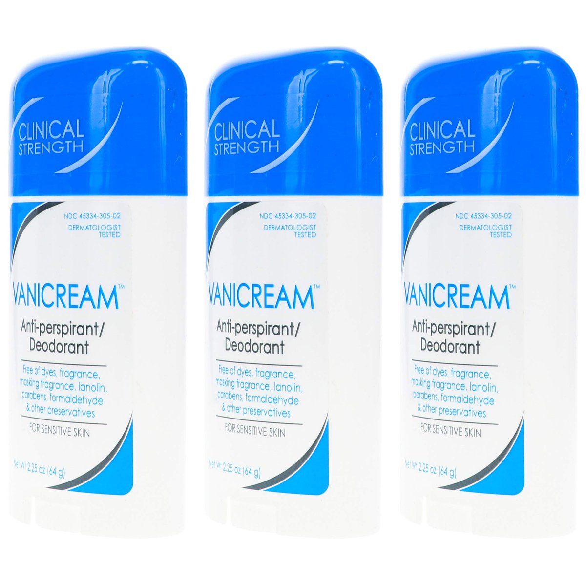 Vanicream Clinical Strength Antiperspirant & Deodorant for Sensitive Skin, 2.25 oz (Pack of 3) Avelisse
