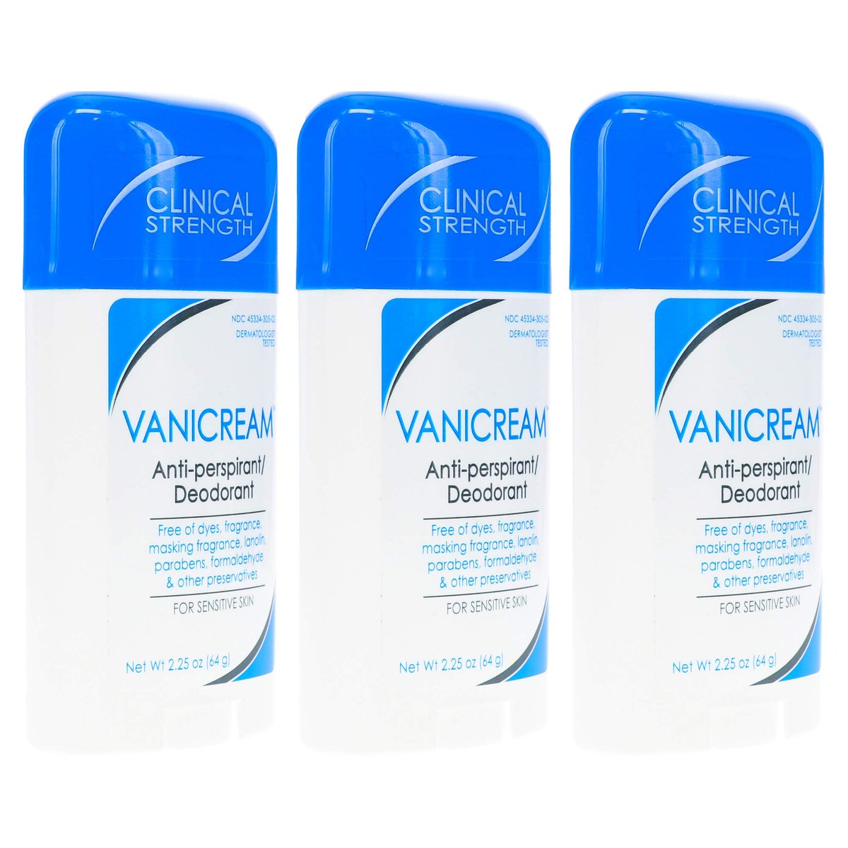 Vanicream Clinical Strength Antiperspirant & Deodorant for Sensitive Skin, 2.25 oz (Pack of 3) Avelisse