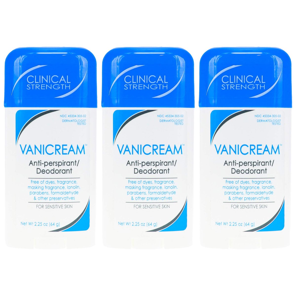 Vanicream Clinical Strength Antiperspirant & Deodorant for Sensitive Skin, 2.25 oz (Pack of 3) Avelisse