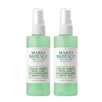 Mario Badescu Facial Spray with Aloe, Cucumber and Green Tea for All Skin Types | Face Mist that Hydrates & Invigorates | 4 Fl Oz (Pack of 2)