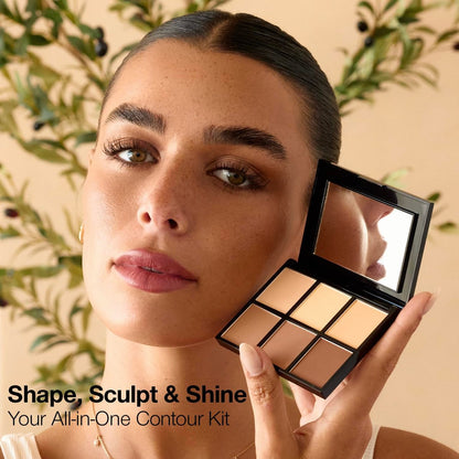 Palladio Definer Contour and Highlight Palette – 6 Shades for Sculpting & Luminizing, Blendable Satin Finish, Compact with Mirror Avelisse