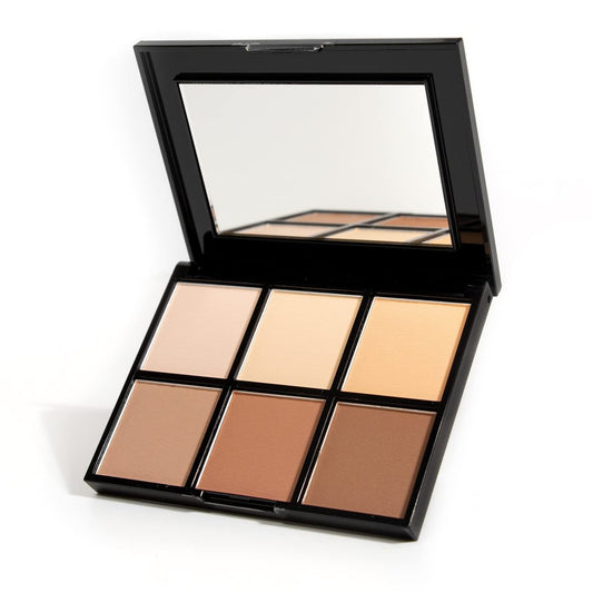 Palladio Definer Contour and Highlight Palette – 6 Shades for Sculpting & Luminizing, Blendable Satin Finish, Compact with Mirror Avelisse