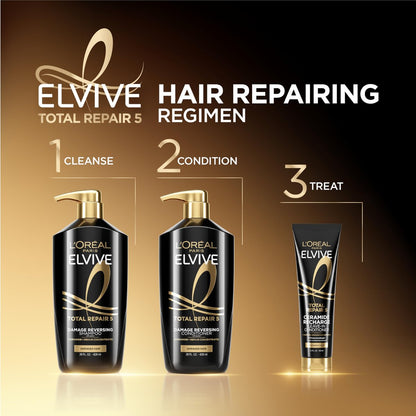 L'Oreal Paris Elvive Total Repair 5 Repairing Shampoo for Damaged Hair with Protein and Ceramide, 28 Fl Oz