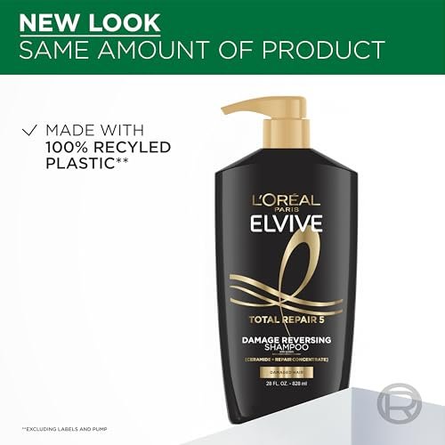 L'Oreal Paris Elvive Total Repair 5 Repairing Shampoo for Damaged Hair with Protein and Ceramide, 28 Fl Oz - görsel 12
