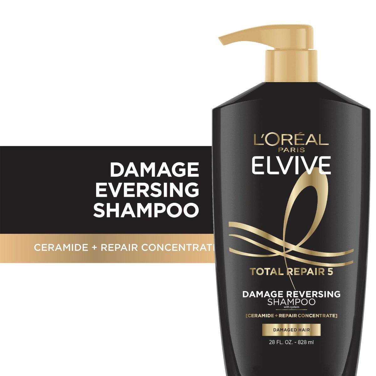 L'Oreal Paris Elvive Total Repair 5 Repairing Shampoo for Damaged Hair with Protein and Ceramide, 28 Fl Oz - görsel 3