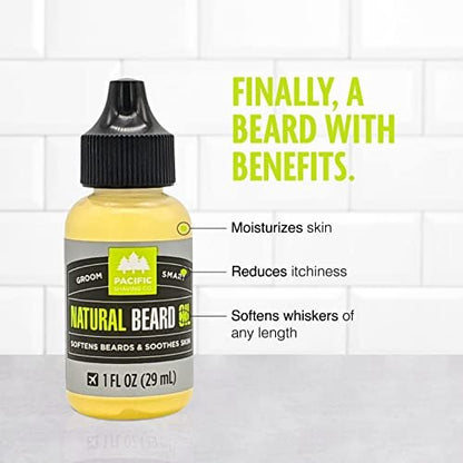 Pacific Shaving Company Natural Beard Oil - Beard Moisturizer & Conditioner for Men - Grooming Oil to Reduce Itchiness & Soothe Skin (1 Fl Oz)