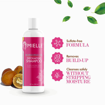 Mielle Organics Mongongo Oil Exfoliating Hair Shampoo - Sulfate-Free Scalp Exfoliator for Build-Up Removal, 8 oz