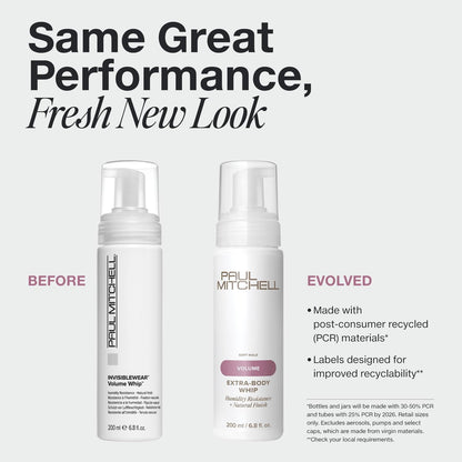 Paul Mitchell Invisiblewear Extra-Body Whip Conditioning Mousse for Fine Hair – Humidity Resistance, Natural Finish – 6.8 fl. oz Avelisse
