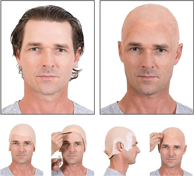 Kangaroo Latex Bald Cap for Adults - Realistic Tan Beige Head Skin Wig Cap for Men and Women - Theatrical, Cosplay & Costume Accessory - görsel 10