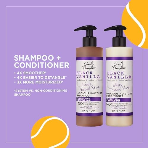 Carol's Daughter Black Vanilla Sulfate Free Shampoo and Conditioner Set for Curly, Wavy or Natural Hair, Moisturizing Hair Care for Dry, Damaged Split Ends, 12 Fl Oz Each Avelisse