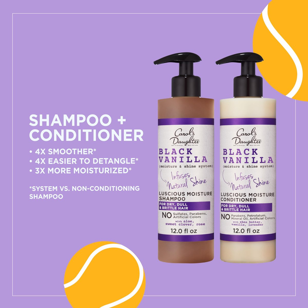 Carol's Daughter Black Vanilla Sulfate Free Shampoo and Conditioner Set for Curly, Wavy or Natural Hair, Moisturizing Hair Care for Dry, Damaged Split Ends, 12 Fl Oz Each Avelisse