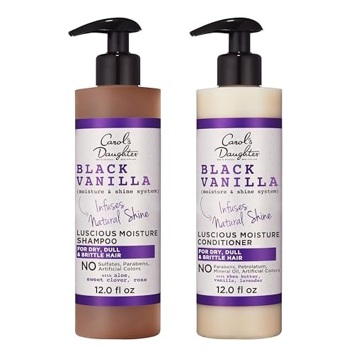 Carol's Daughter Black Vanilla Sulfate Free Shampoo and Conditioner Set for Curly, Wavy or Natural Hair, Moisturizing Hair Care for Dry, Damaged Split Ends, 12 Fl Oz Each Avelisse
