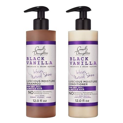 Carol's Daughter Black Vanilla Sulfate Free Shampoo and Conditioner Set for Curly, Wavy or Natural Hair, Moisturizing Hair Care for Dry, Damaged Split Ends, 12 Fl Oz Each Avelisse