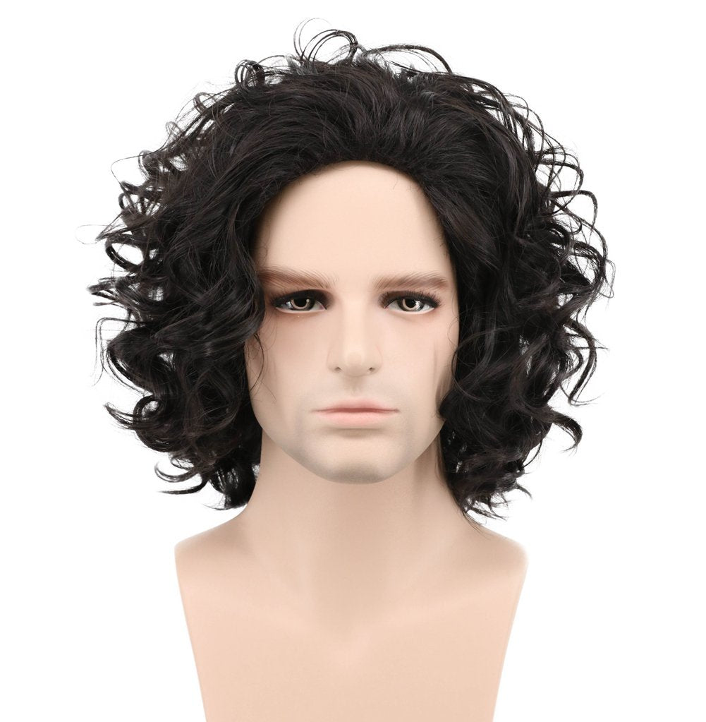 karlery Men's Black Short Curly Fluffy Wig - Halloween Cosplay Wig Costume Party Wig - görsel 1