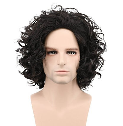 karlery Men's Black Short Curly Fluffy Wig - Halloween Cosplay Wig Costume Party Wig