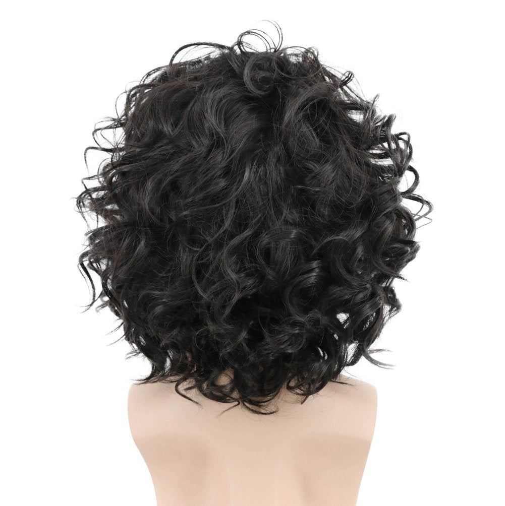 karlery Men's Black Short Curly Fluffy Wig - Halloween Cosplay Wig Costume Party Wig - görsel 3