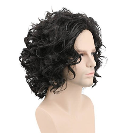 karlery Men's Black Short Curly Fluffy Wig - Halloween Cosplay Wig Costume Party Wig