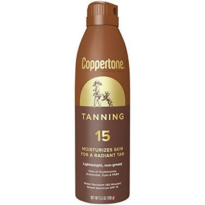 Coppertone Tanning Sunscreen Spray SPF 15, Water Resistant, Lightweight & Non-Greasy, 5.5 oz