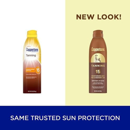 Coppertone Tanning Sunscreen Spray SPF 15, Water Resistant, Lightweight & Non-Greasy, 5.5 oz