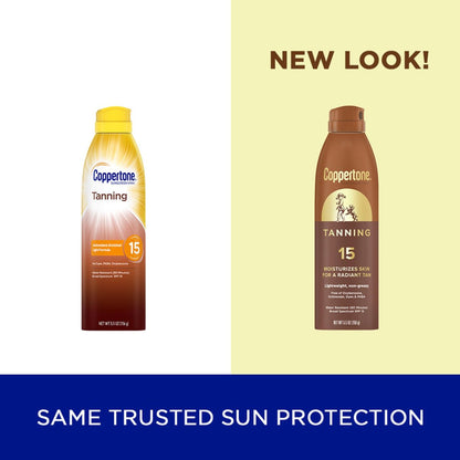Coppertone Tanning Sunscreen Spray SPF 15, Water Resistant, Lightweight & Non-Greasy, 5.5 oz