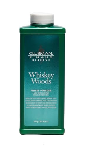 Clubman Reserve Whiskey Woods Finest Powder – Classic Men's Body Powder for Moisture & Odor Control, Barbershop Whiskey Wood Scent, 9 oz - görsel 1