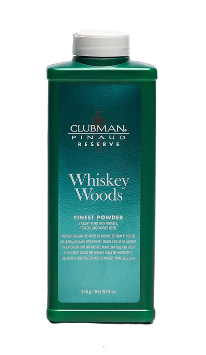 Clubman Reserve Whiskey Woods Finest Powder – Classic Men's Body Powder for Moisture & Odor Control, Barbershop Whiskey Wood Scent, 9 oz