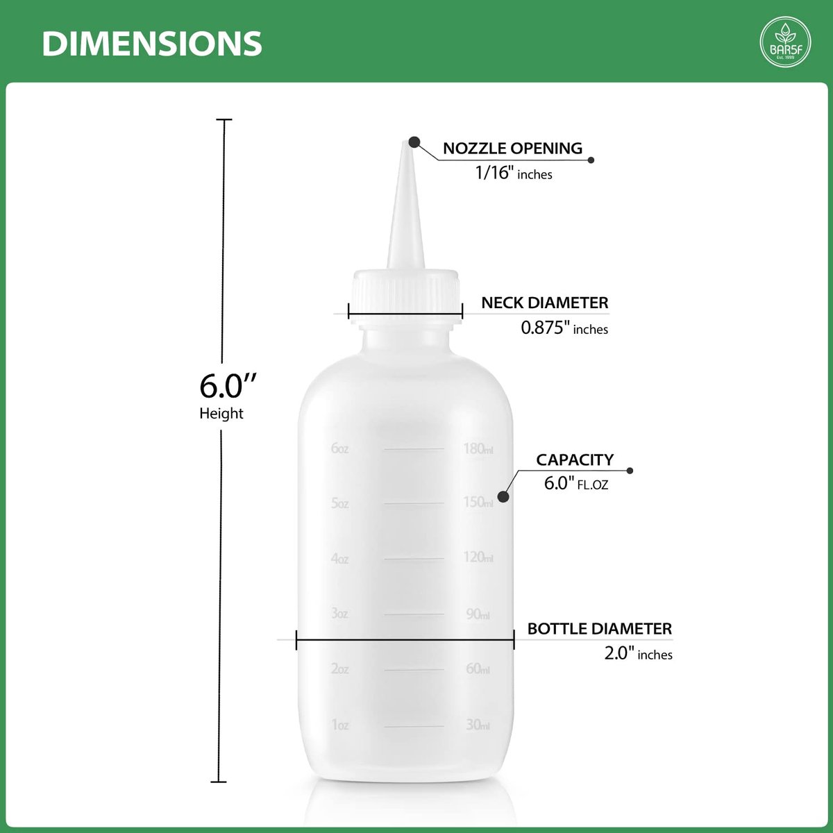 Bar5F Hair Color Applicator Bottles, 3-Pack, 6 oz Translucent Squeeze Dropper Bottle with Measuring Scale, BPA Free, Ideal for Salon, Oil, Hair Coloring, Scalp Treatment, Taming & Styling - görsel 7