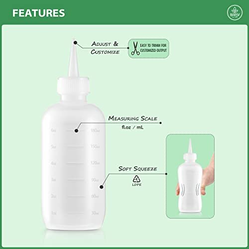 Bar5F Hair Color Applicator Bottles, 3-Pack, 6 oz Translucent Squeeze Dropper Bottle with Measuring Scale, BPA Free, Ideal for Salon, Oil, Hair Coloring, Scalp Treatment, Taming & Styling - görsel 6