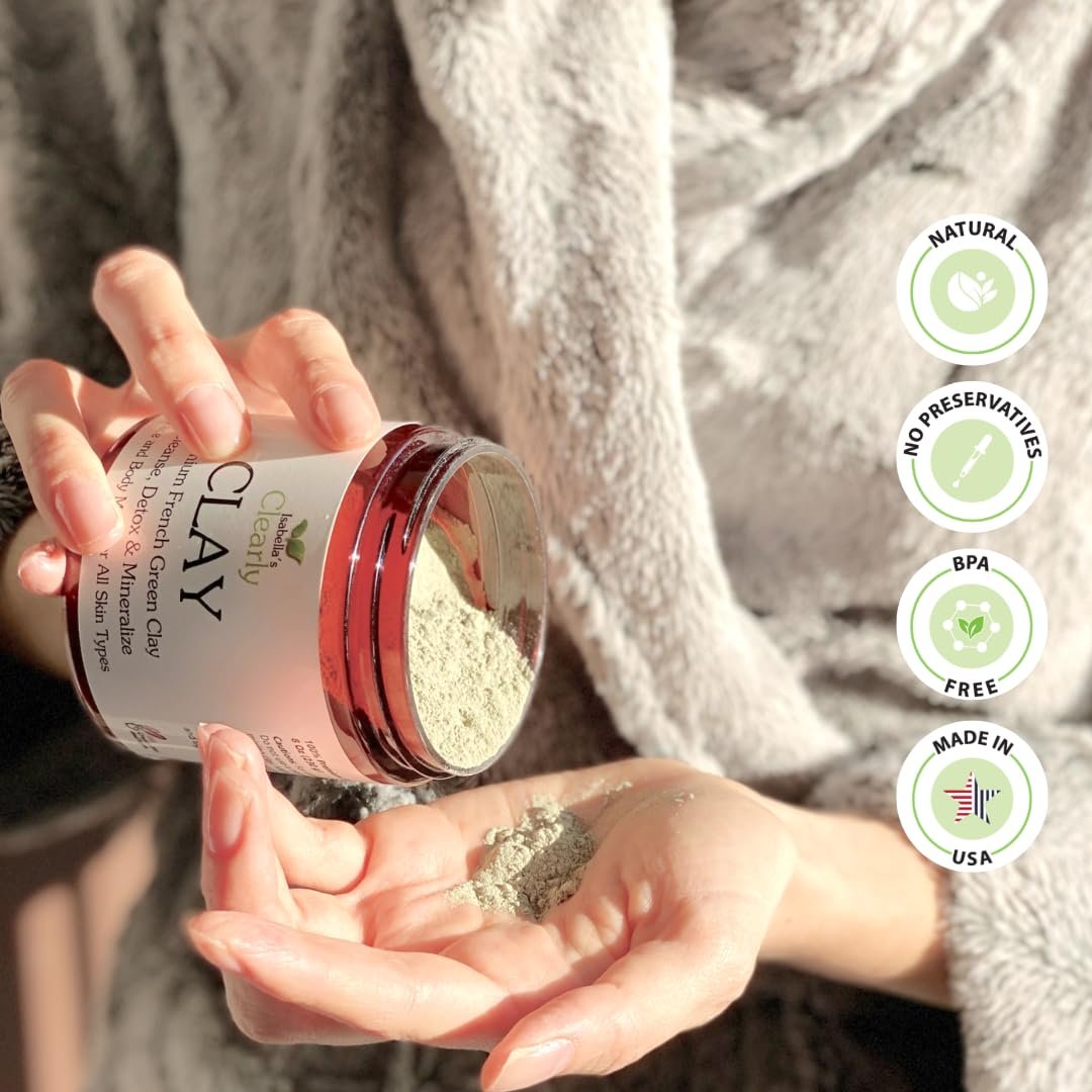 Clearly CLAY Deep Pore Cleansing Facial Mask | 100% Pure French Green Clay Powder for Acne, Blackheads, Dry & Oily Skin | Non-Drying Anti-Aging Natural Mineral Clay (Bulk 8 Oz) - görsel 11