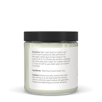 Clearly CLAY Deep Pore Cleansing Facial Mask | 100% Pure French Green Clay Powder for Acne, Blackheads, Dry & Oily Skin | Non-Drying Anti-Aging Natural Mineral Clay (Bulk 8 Oz)