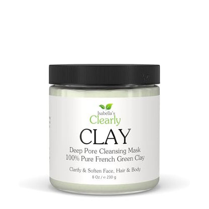 Clearly CLAY Deep Pore Cleansing Facial Mask | 100% Pure French Green Clay Powder for Acne, Blackheads, Dry & Oily Skin | Non-Drying Anti-Aging Natural Mineral Clay (Bulk 8 Oz)