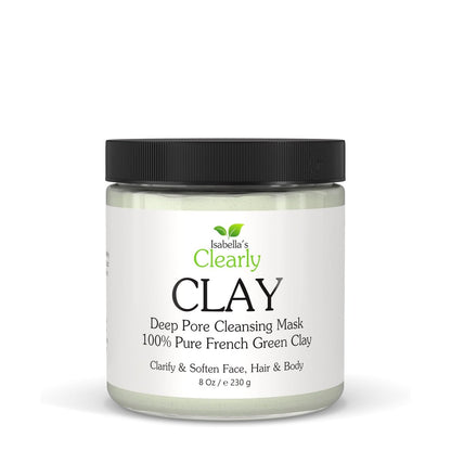 Clearly CLAY Deep Pore Cleansing Facial Mask | 100% Pure French Green Clay Powder for Acne, Blackheads, Dry & Oily Skin | Non-Drying Anti-Aging Natural Mineral Clay (Bulk 8 Oz)