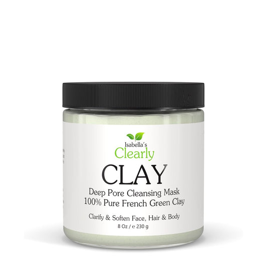 Clearly CLAY Deep Pore Cleansing Facial Mask | 100% Pure French Green Clay Powder for Acne, Blackheads, Dry & Oily Skin | Non-Drying Anti-Aging Natural Mineral Clay (Bulk 8 Oz)