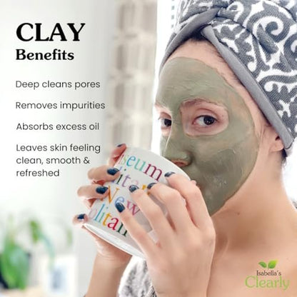 Clearly CLAY Deep Pore Cleansing Facial Mask | 100% Pure French Green Clay Powder for Acne, Blackheads, Dry & Oily Skin | Non-Drying Anti-Aging Natural Mineral Clay (Bulk 8 Oz)