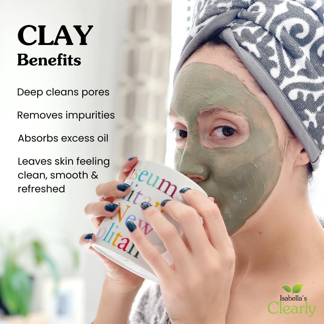 Clearly CLAY Deep Pore Cleansing Facial Mask | 100% Pure French Green Clay Powder for Acne, Blackheads, Dry & Oily Skin | Non-Drying Anti-Aging Natural Mineral Clay (Bulk 8 Oz) - görsel 3
