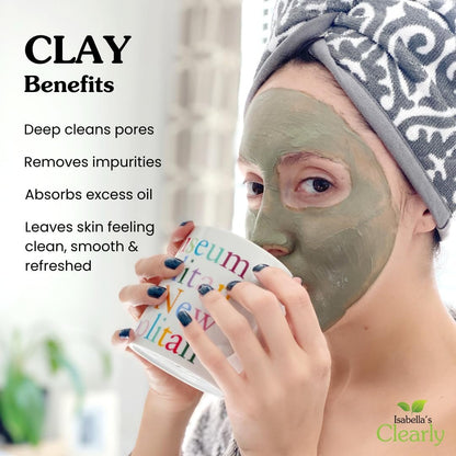 Clearly CLAY Deep Pore Cleansing Facial Mask | 100% Pure French Green Clay Powder for Acne, Blackheads, Dry & Oily Skin | Non-Drying Anti-Aging Natural Mineral Clay (Bulk 8 Oz)