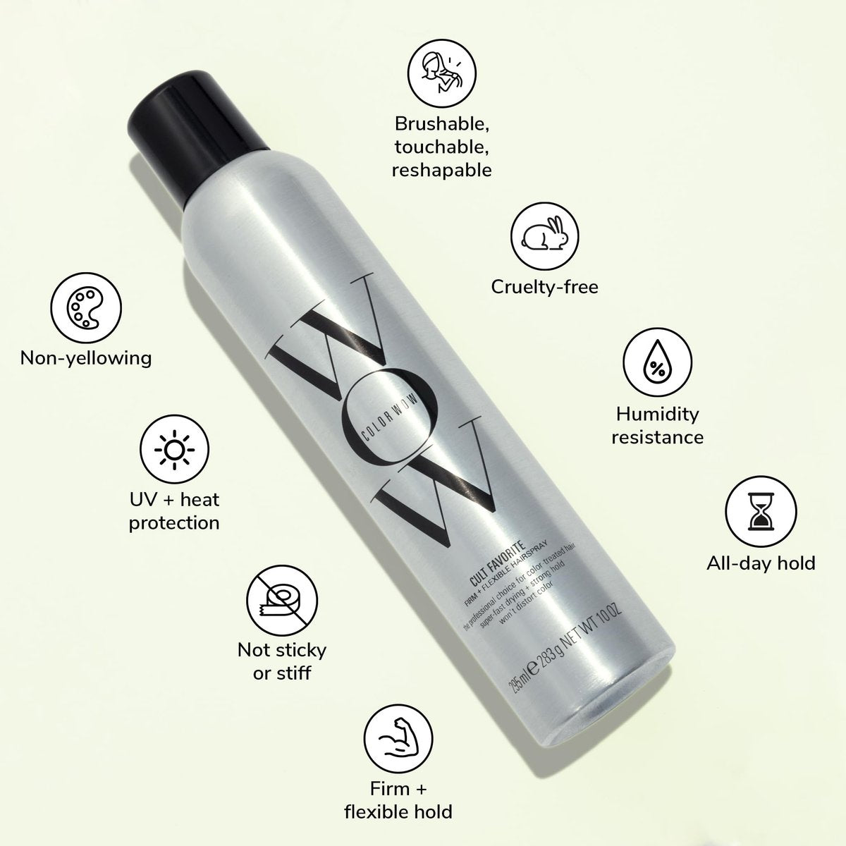 COLOR WOW Cult Favorite Firm + Flexible Hairspray – Lightweight All Day Hold with Humidity Resistance, Heat & UV Protection, Non-Stiff, Non-Sticky, Brushable, Non-Yellowing (10 oz) Avelisse