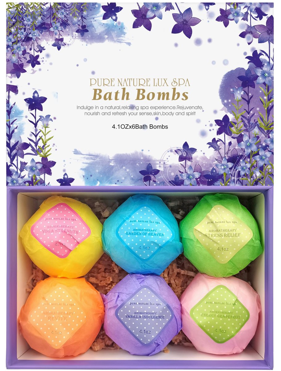 Bath Bombs Gift Set - Ultra Bubble XXL Fizzies (6 x 4.1 oz) with Natural Dead Sea Salt, Cocoa & Shea Essential Oils - Best Birthday Gift for Her/Him, Wife, Girlfriend, Women, Kids Avelisse