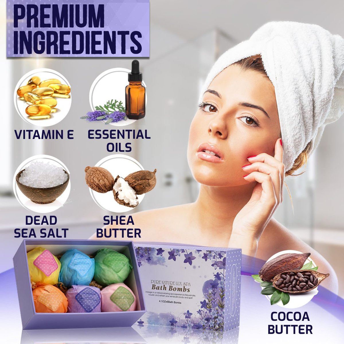 Bath Bombs Gift Set - Ultra Bubble XXL Fizzies (6 x 4.1 oz) with Natural Dead Sea Salt, Cocoa & Shea Essential Oils - Best Birthday Gift for Her/Him, Wife, Girlfriend, Women, Kids Avelisse