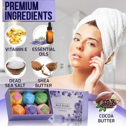 Bath Bombs Gift Set - Ultra Bubble XXL Fizzies (6 x 4.1 oz) with Natural Dead Sea Salt, Cocoa & Shea Essential Oils - Best Birthday Gift for Her/Him, Wife, Girlfriend, Women, Kids Avelisse