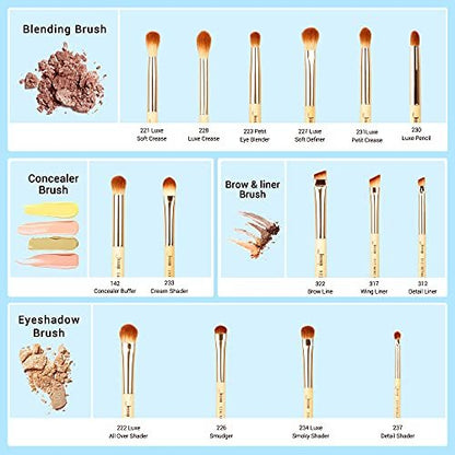 Jessup 15-Piece Bamboo Eye Makeup Brushes Set - Premium Synthetic Eyeshadow Blending, Concealer, Eyebrow & Eyeliner Brushes