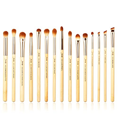 Jessup 15-Piece Bamboo Eye Makeup Brushes Set - Premium Synthetic Eyeshadow Blending, Concealer, Eyebrow & Eyeliner Brushes - görsel 2