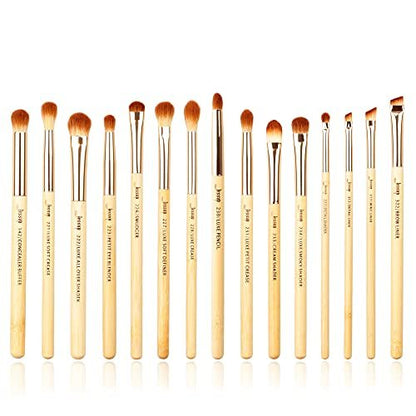 Jessup 15-Piece Bamboo Eye Makeup Brushes Set - Premium Synthetic Eyeshadow Blending, Concealer, Eyebrow & Eyeliner Brushes